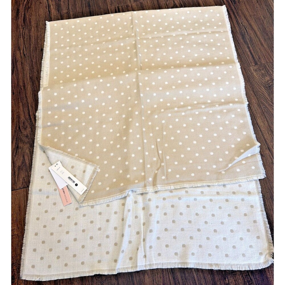 Aqua Women's Polka Dot Woven Scarf Eyelash fringe edges ivory Oat Soft & Cozy OS